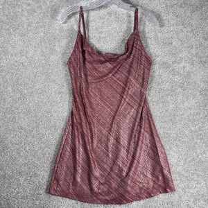 Forever 21 Metallic Striped Cowl Neck Spaghetti Strap Mini Dress Red Gold Size L
